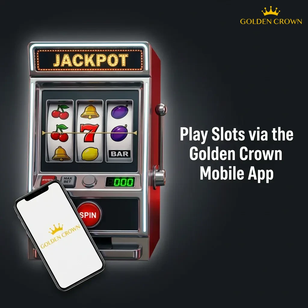 Golden Crown mobile app interface showing slot lobby on smartphone with iOS and Android compatibility