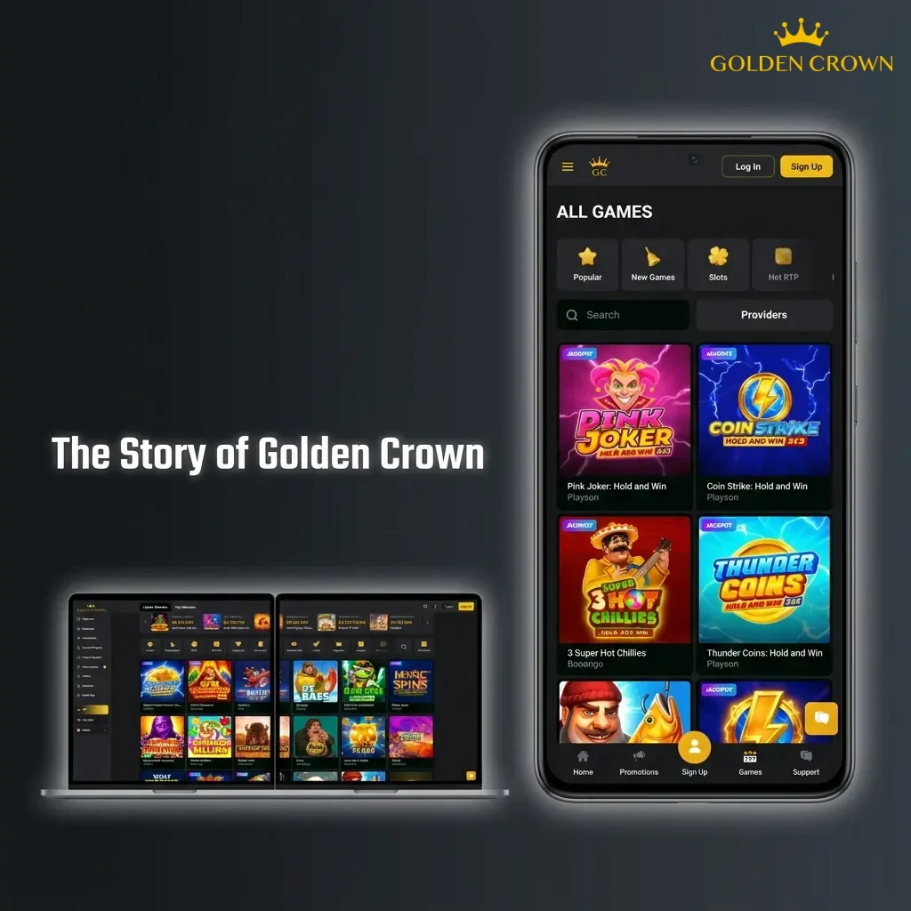 Golden Crown Casino logo and history, founded 2020, licensed in Curaçao, operated by Hollycorn N.V.