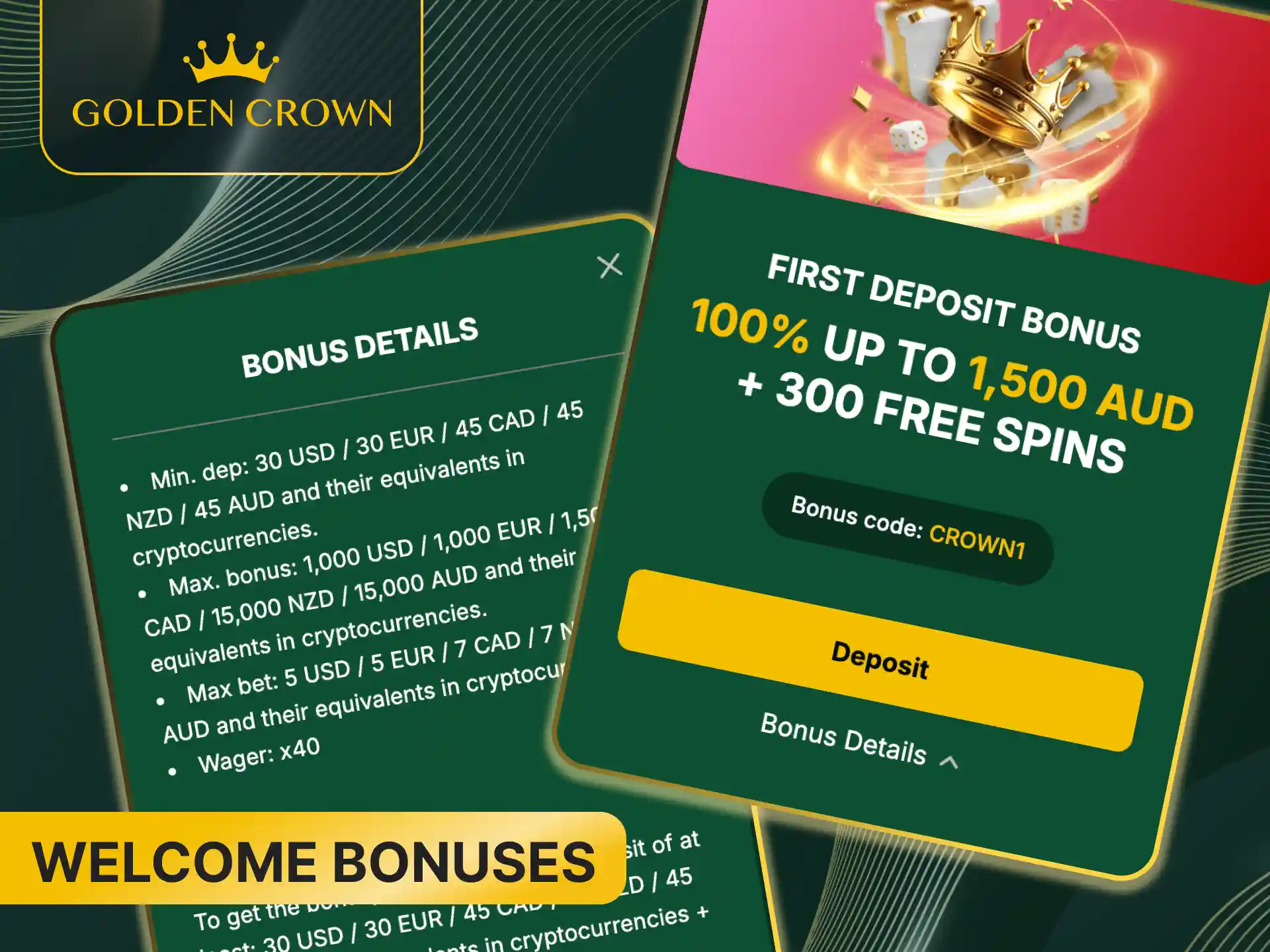 Claim exclusive Golden Crown welcome bonuses for players from Australia to boost your start.