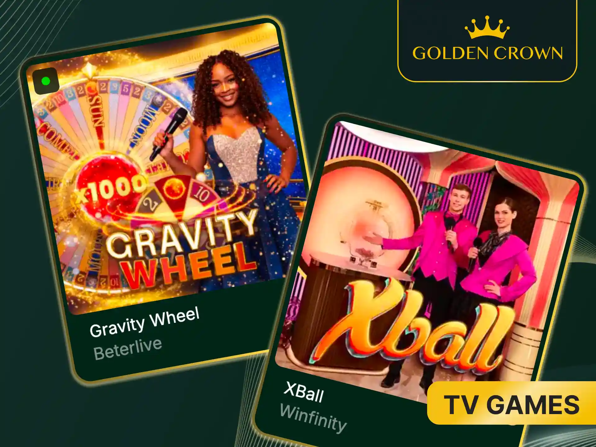 Explore unique betting opportunities and live shows in the TV Games lobby at Golden Crown.